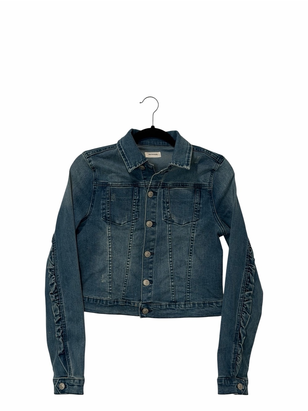 Hudson Girls Jeans Light Blue Denim Jacket with rouche ruffle detail size xl